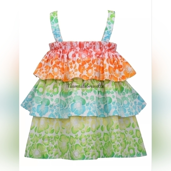 Nwt Bonnie Jean Baby Girls Tropical Floral Tiered Ruffle Dress - Picture 2 of 3